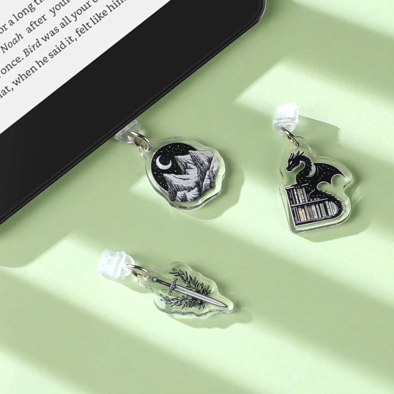 TAKEALOOKO Store Dust Plug Charms for Kindle - 3 Pack Fantasy Gothic Aesthetics Charging Port Cover for E-Readers Book Lovers - Image 2